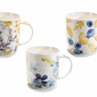 TAZZA MUG IN PORCELLANA DECORATA CON FIORI E FOGLIE